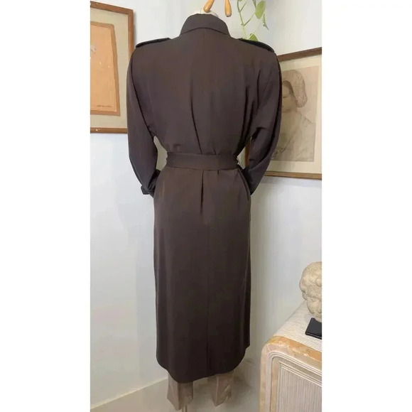 Vintage Larry Levine Gold Button Double-Breasted Brown 80s Trench Coat Size 4 - Picture 6 of 8